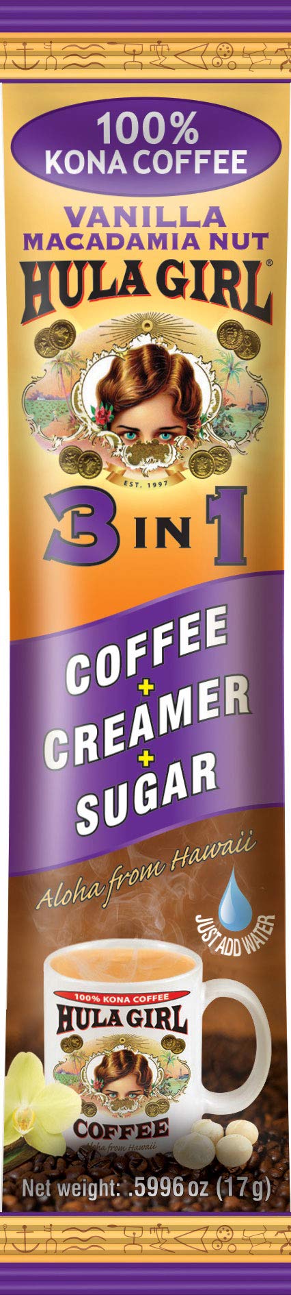 Hula Girl 100% Kona Coffee 3 in 1 Sachets