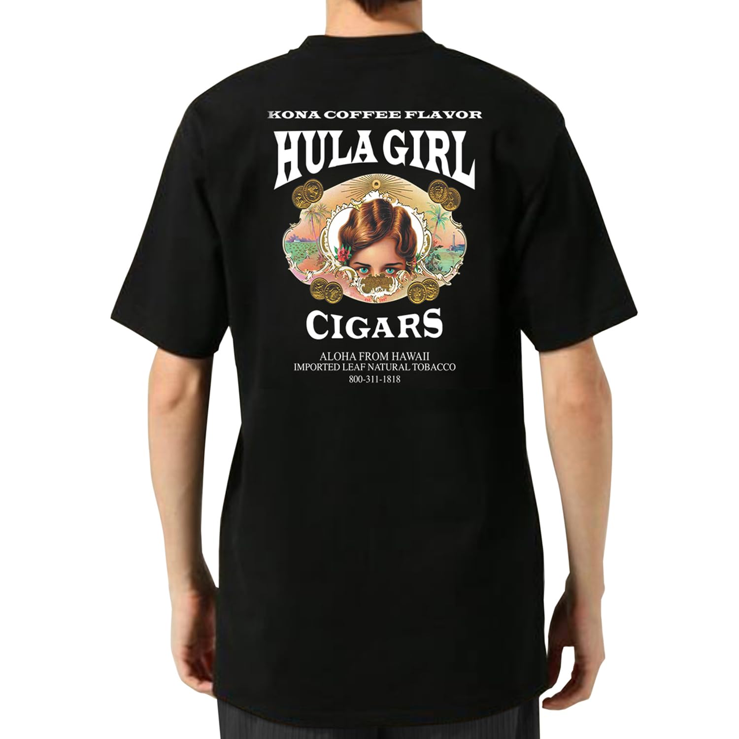 Hula Girl Cigar Logo Men's 100% Cotton Crew Neck T-Shirt Pre Shrunk Silk Screened