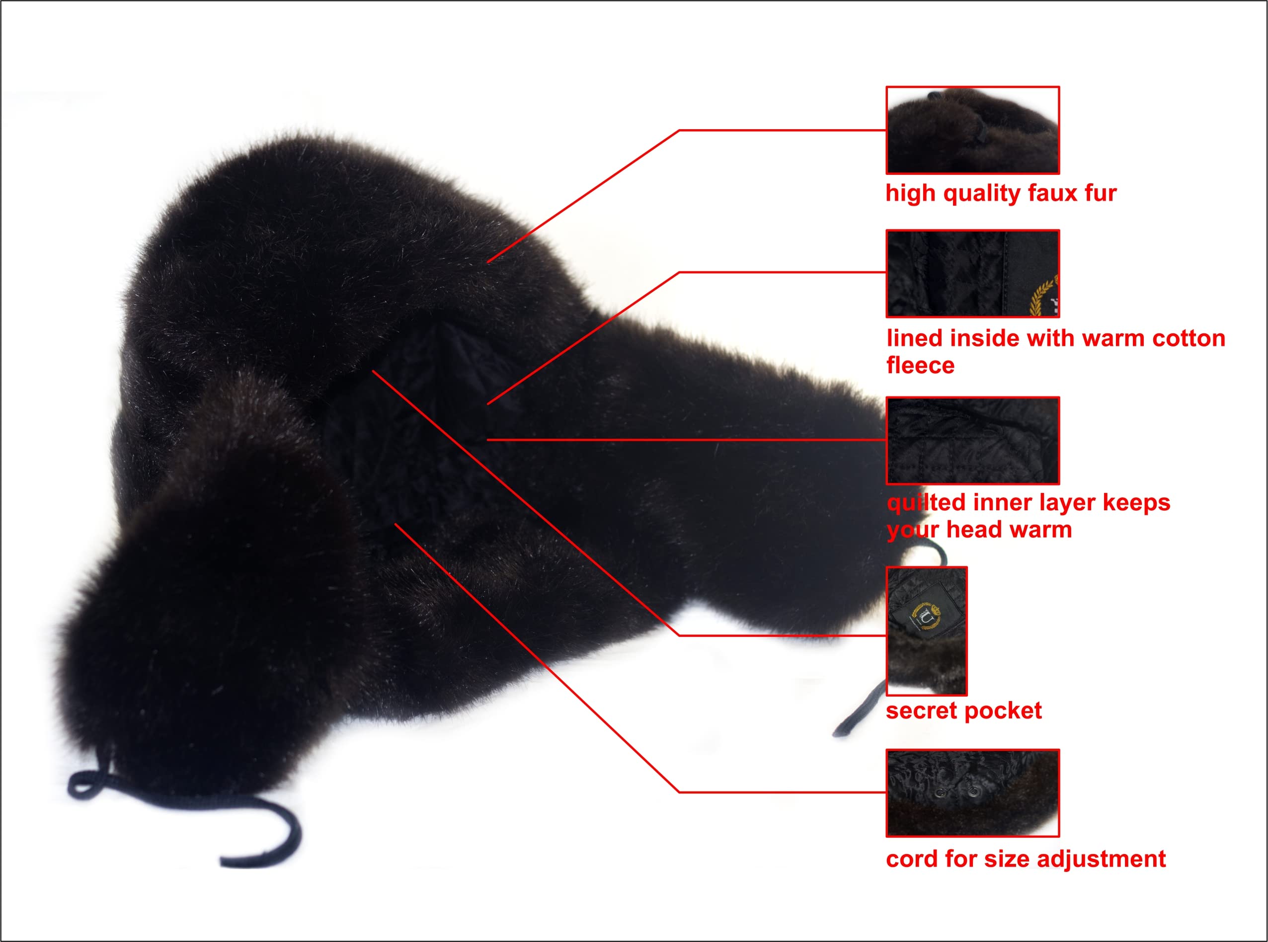 Gray Fur Winter Ushanka Hat with RED STAR Emblem (X-LARGE)