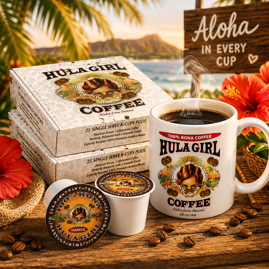 Hula Girl 100% Kona Coffee Single Servings for Keurig Brewers, 50 Count (Pack of 1)