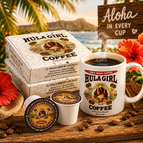Hula Girl 100% Kona Coffee Single Servings for Keurig Brewers, 50 Count (Pack of 1)