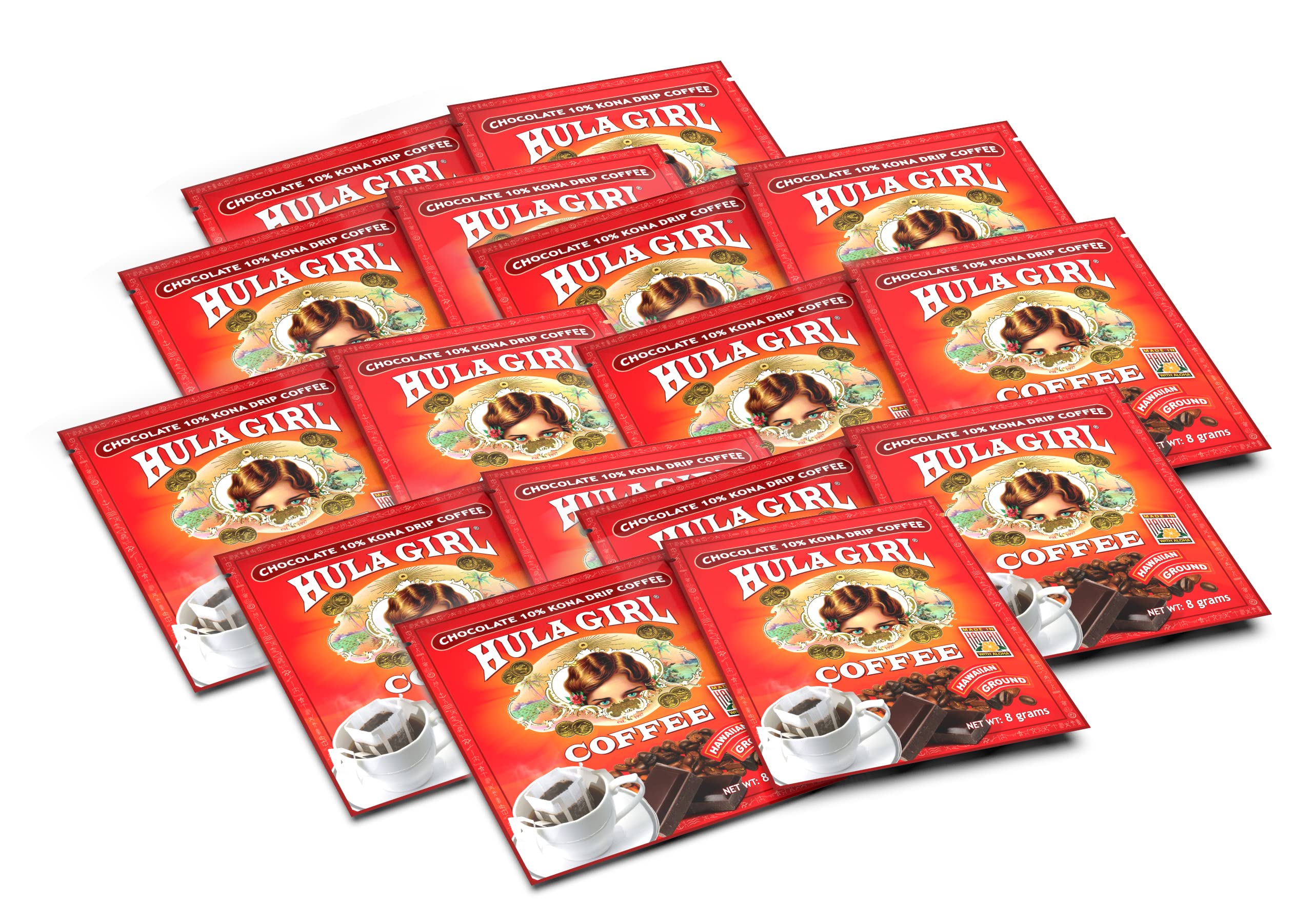 Hula Girl Drip Coffee Single Serve Pour Over (10% Kona Chocolate, Pack of 50)