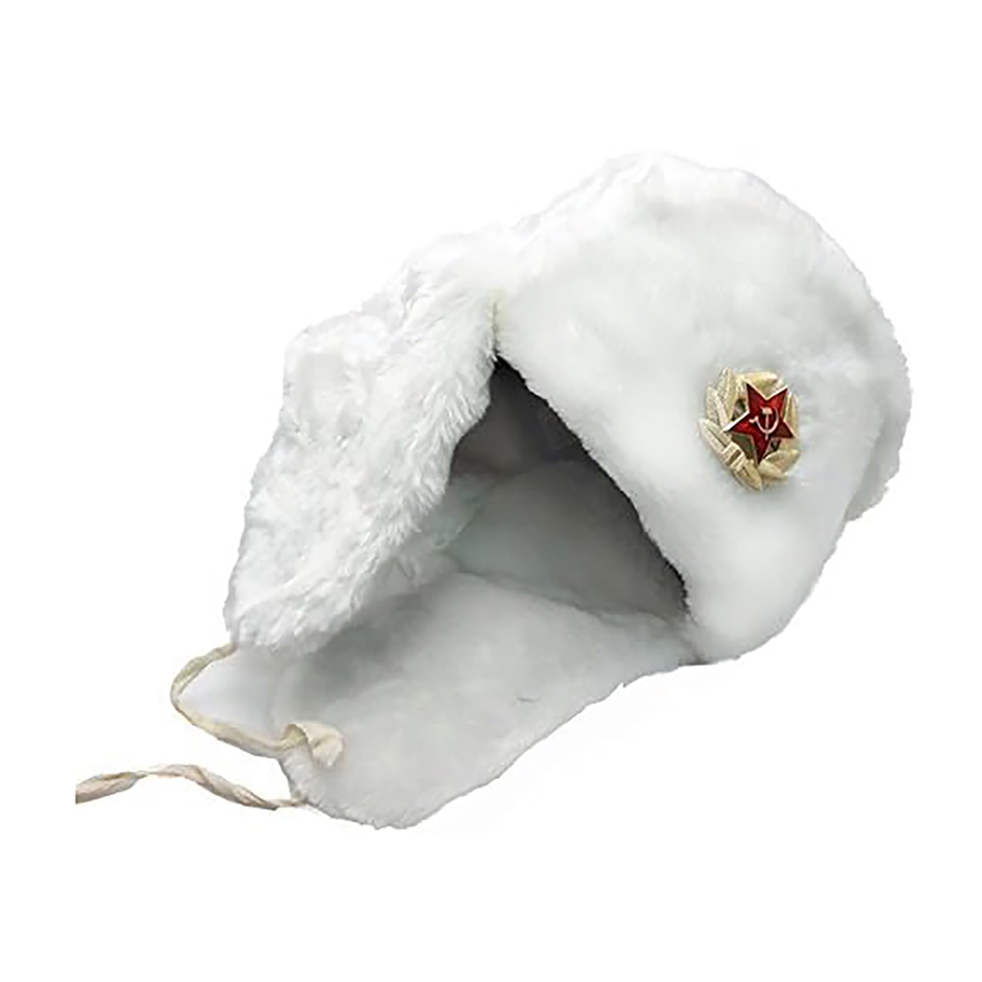 Winter Fur Ushanka Russian Hat with Secret Pocket and RED Star Emblem (Removable)