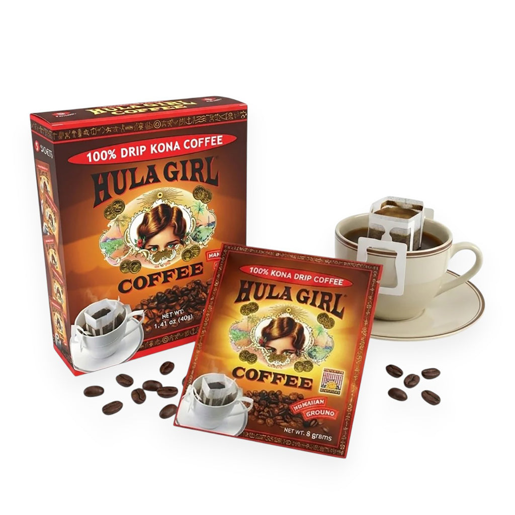 Hula Girl 100% Kona Drip Coffee Single Serve Pour Over (Box of 5)