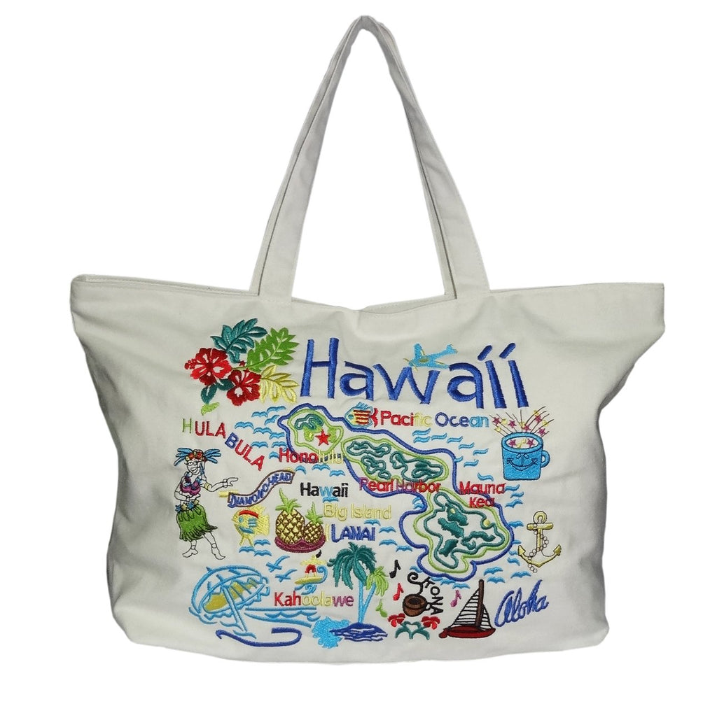 Hula Girl HAWAIIAN EMBROIDERED COTTON BEACH BAG