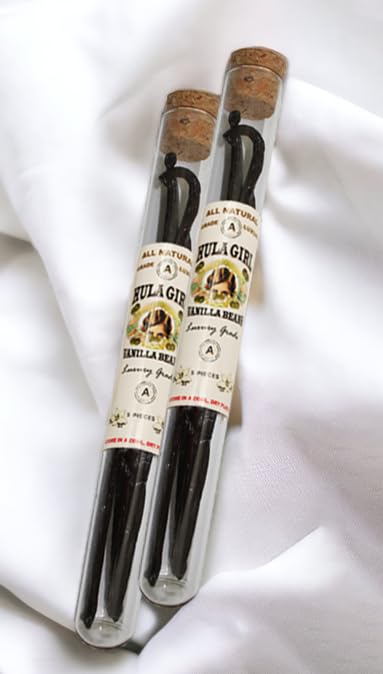 Hula Girl Indonesian Vanilla Beans Gourmet 6-7 Inches Long in Airtight Glass Tube