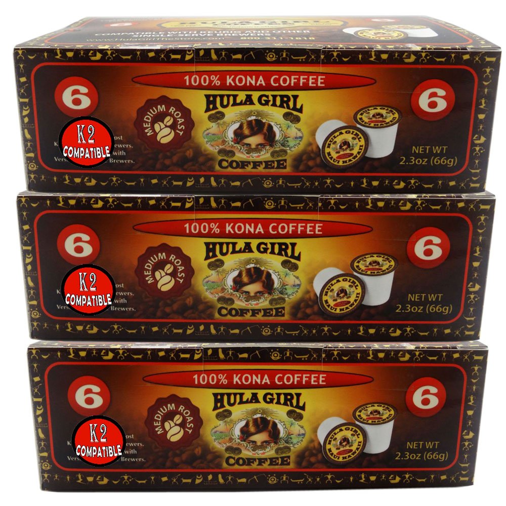 Hula Girl 100% Kona Coffee Single Serve (3 boxes of 6)