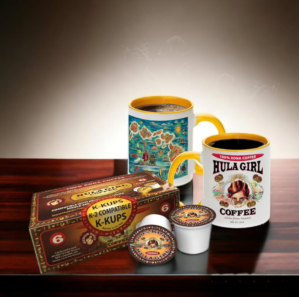 Hula Girl 100% Kona Coffee Single Serve for Keurig K-Cup Brewers, Medium Roast, Works in the New K2