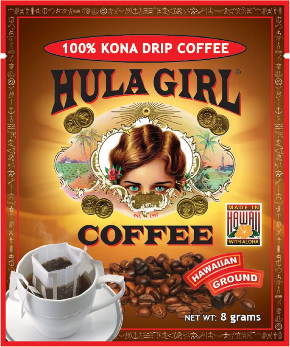 Hula Girl 100% Kona Drip Coffee Single Serve Pour Over (Box of 5)