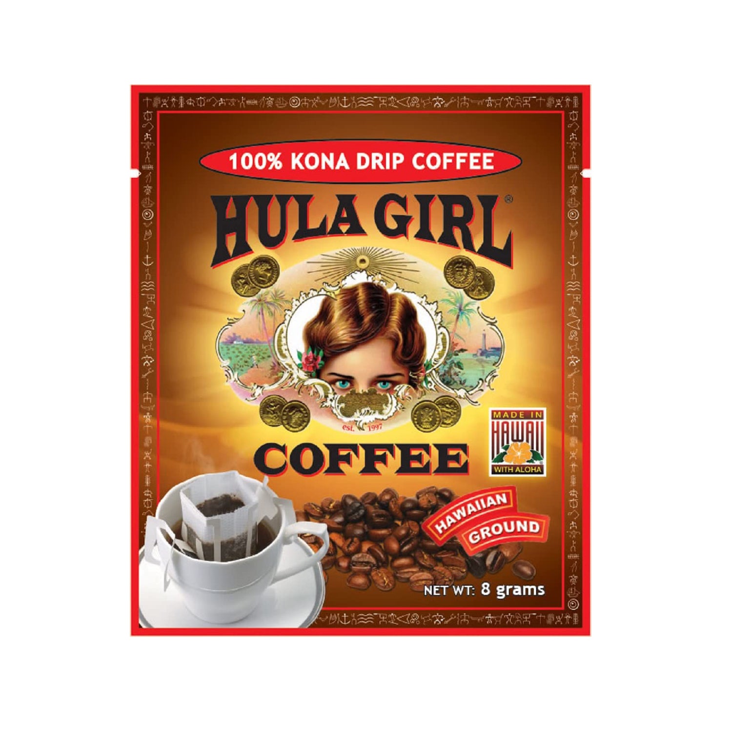 Hula Girl 100% Kona Drip Coffee Single Serve Pour Over (Pack of 50)