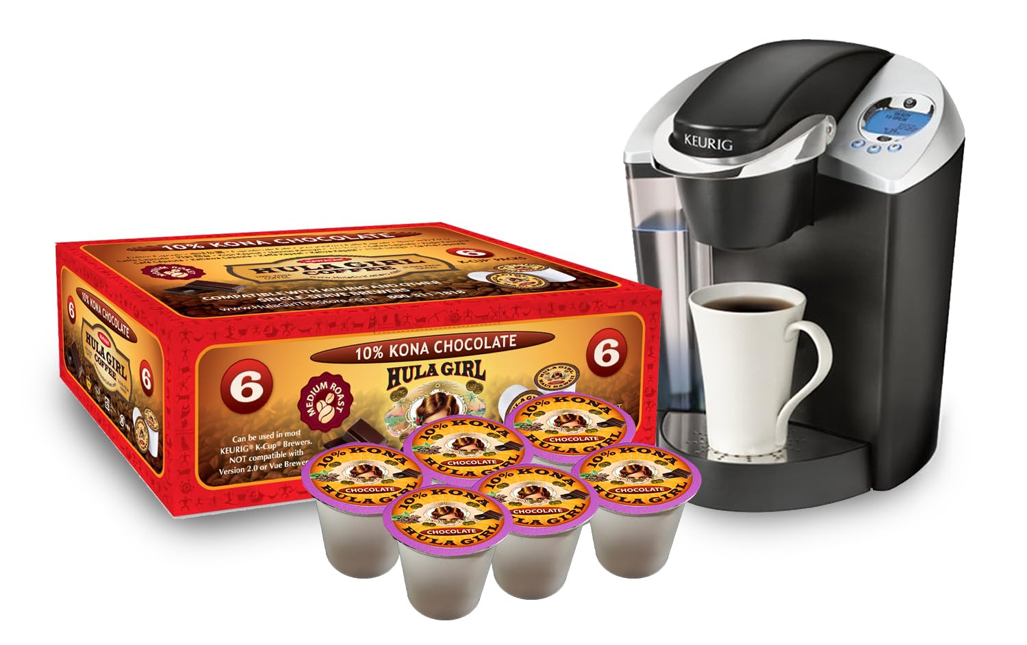 Hula Girl Hula Girl K2 Compatible 10% Kona Coffee Chocolate Single Servings,