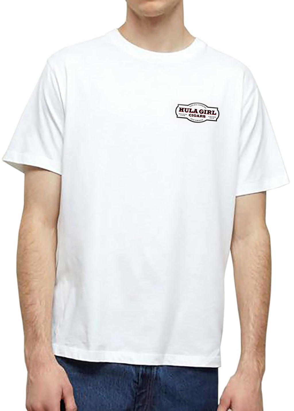 Hula Girl Cigar Logo Men's 100% Cotton Crew Neck T-Shirt Pre Shrunk Silk Screened