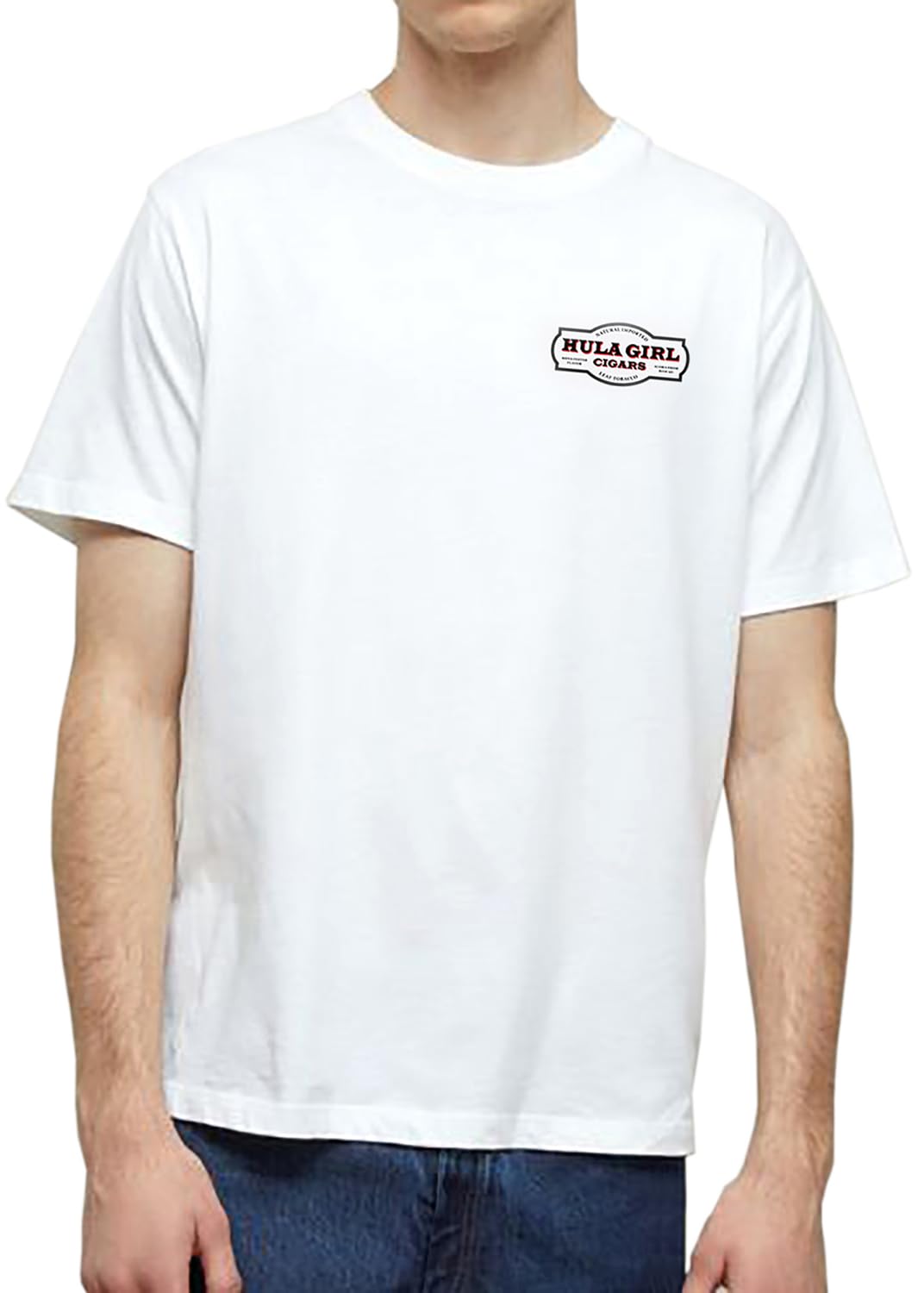 Hula Girl Cigar Logo Men's 100% Cotton Crew Neck T-Shirt Pre Shrunk Silk Screened