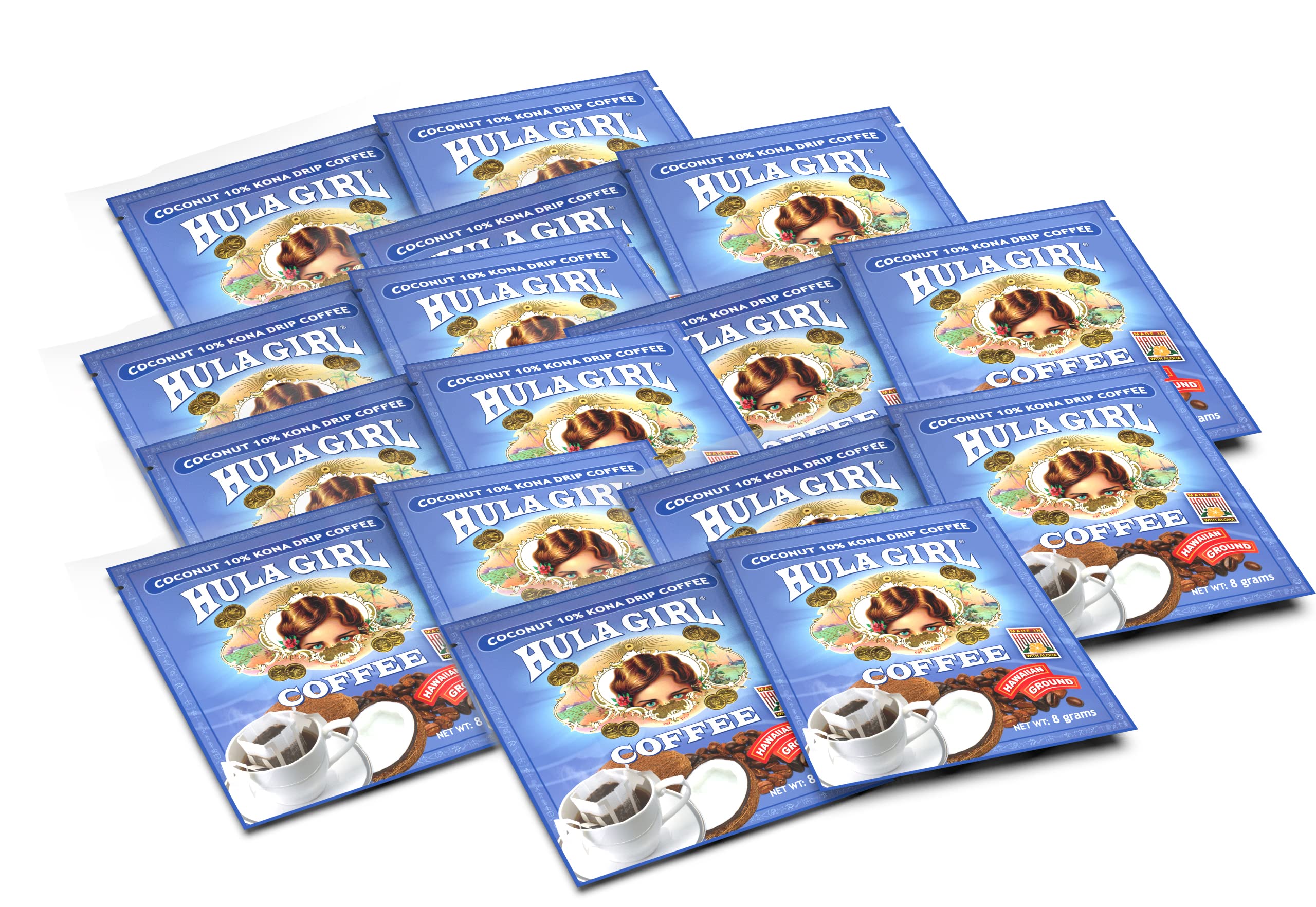 Hula Girl Drip Coffee Single Serve Pour Over (10% Kona Coconut, Pack of 50)