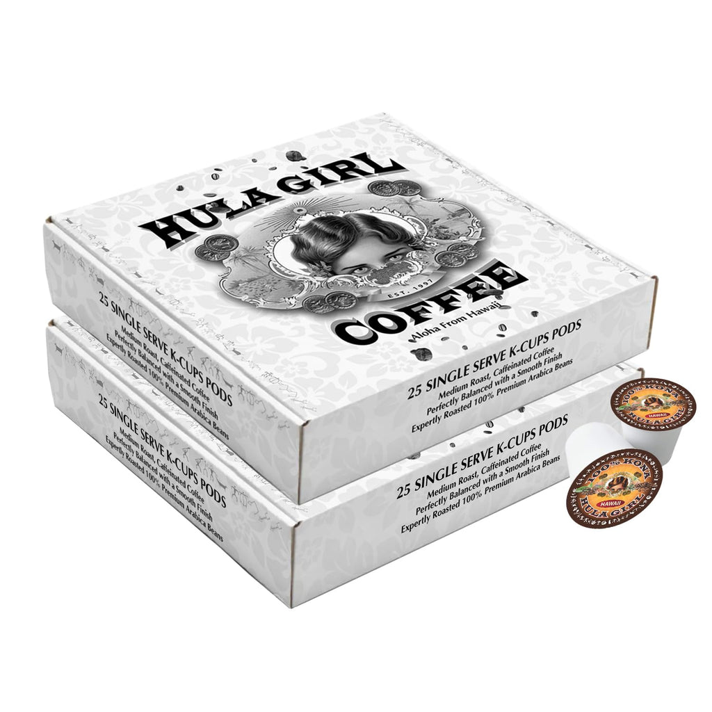 Hula Girl 100% Kona Coffee Single Servings for Keurig Brewers, 50 Count (Pack of 1)
