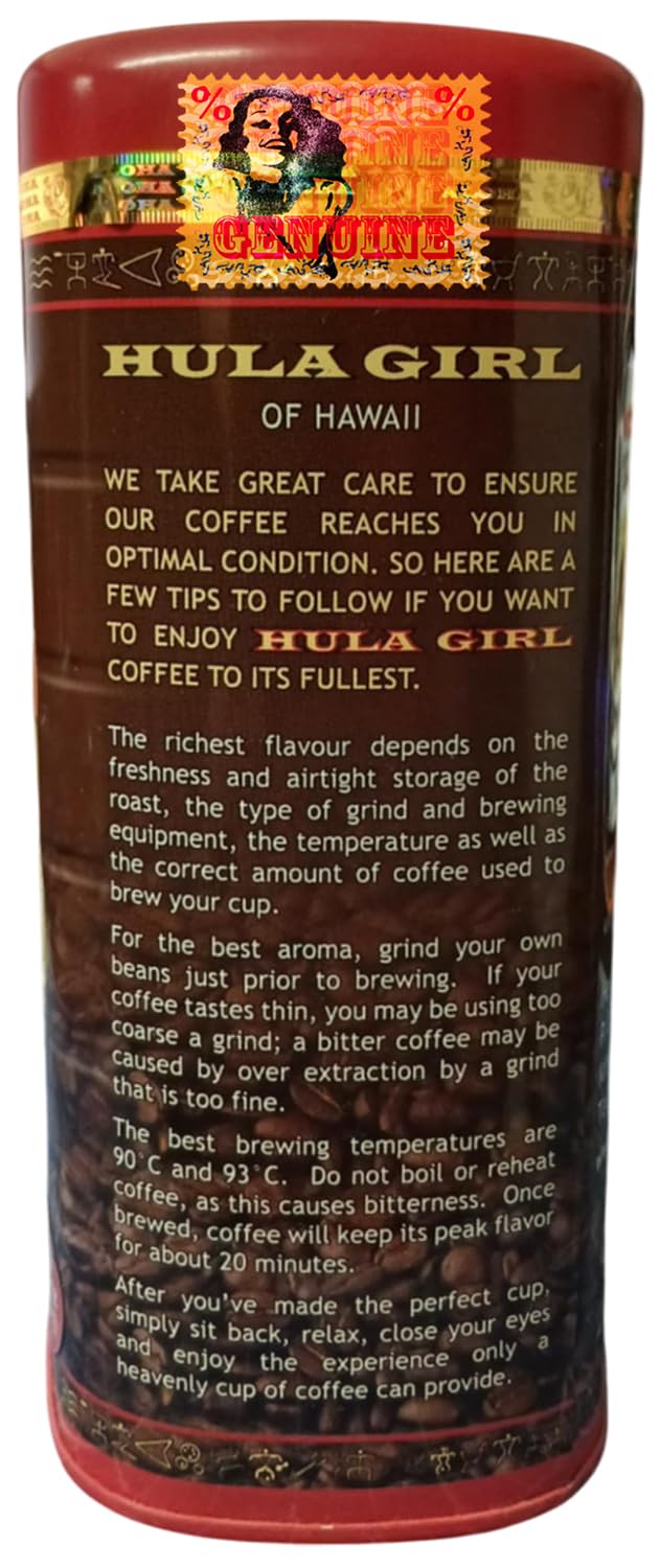HULA GIRL 100% KONA Coffee Roasted Arabica Coffee Net Wt. 10.5 Ounce / 300 Grams Collector Tin