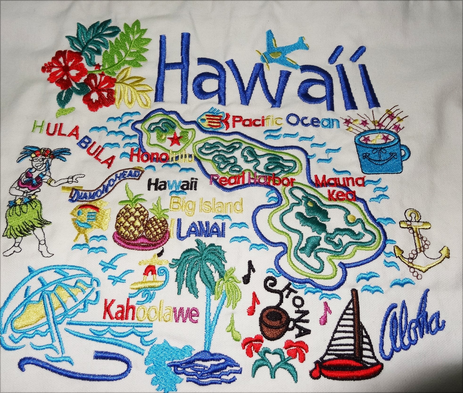 Hula Girl HAWAIIAN EMBROIDERED COTTON BEACH BAG