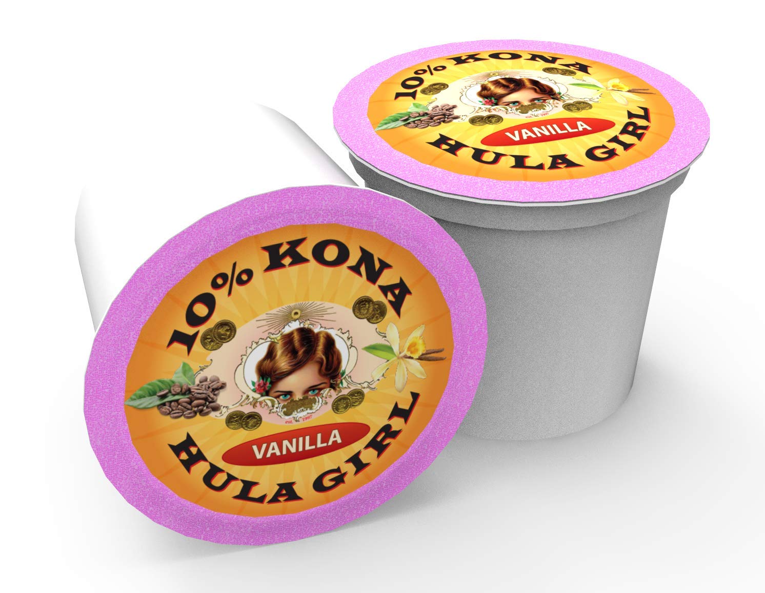 Hula Girl K2 Compatible 10% Kona Coffee Vanilla Single Servings