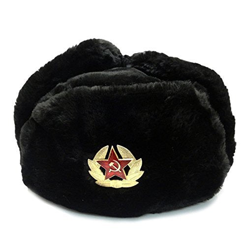 Fur Russian Hat Ushanka with Removable RED Star Emblem