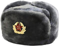Winter Fur Ushanka Russian Hat with Secret Pocket and RED Star Emblem (Removable) (Medium, Silver Gray)