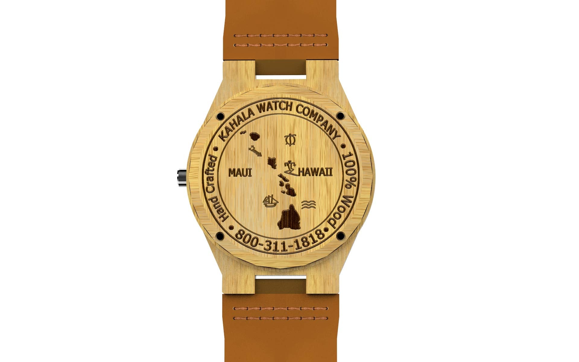 Kahala Handmade Bamboo Watch Made with Hawaiian Petroglyphs and Cowhide Leather Strap Brand- HGW-26B39