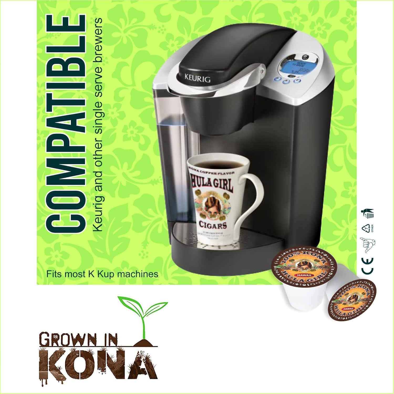 Hula Girl 100% Kona Coffee Single Servings for Keurig Brewers