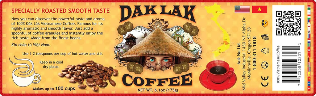 100% Dak Lak Vietnamese Coffee Instant Freeze Dried 6.1 oz/175g Jar