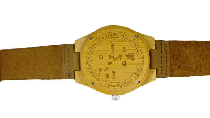 Kahala Handmade Bamboo Watch Made with Hawaiian Petroglyphs and Cowhide Leather Strap Brand- HGW-26B39