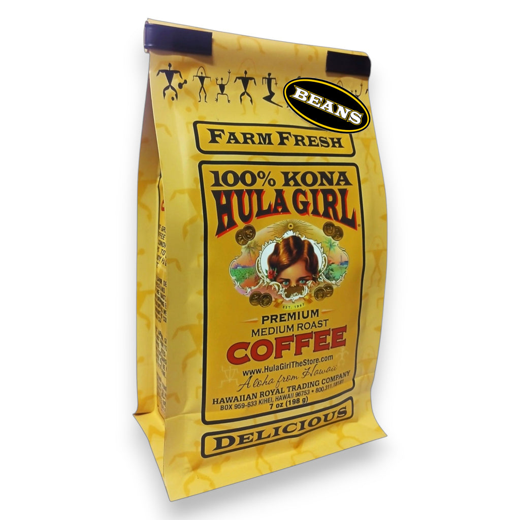 Hula Girl 100% Kona Coffee Whole Beans, Grown, Handpicked & Roasted in Hawaii Since 1995