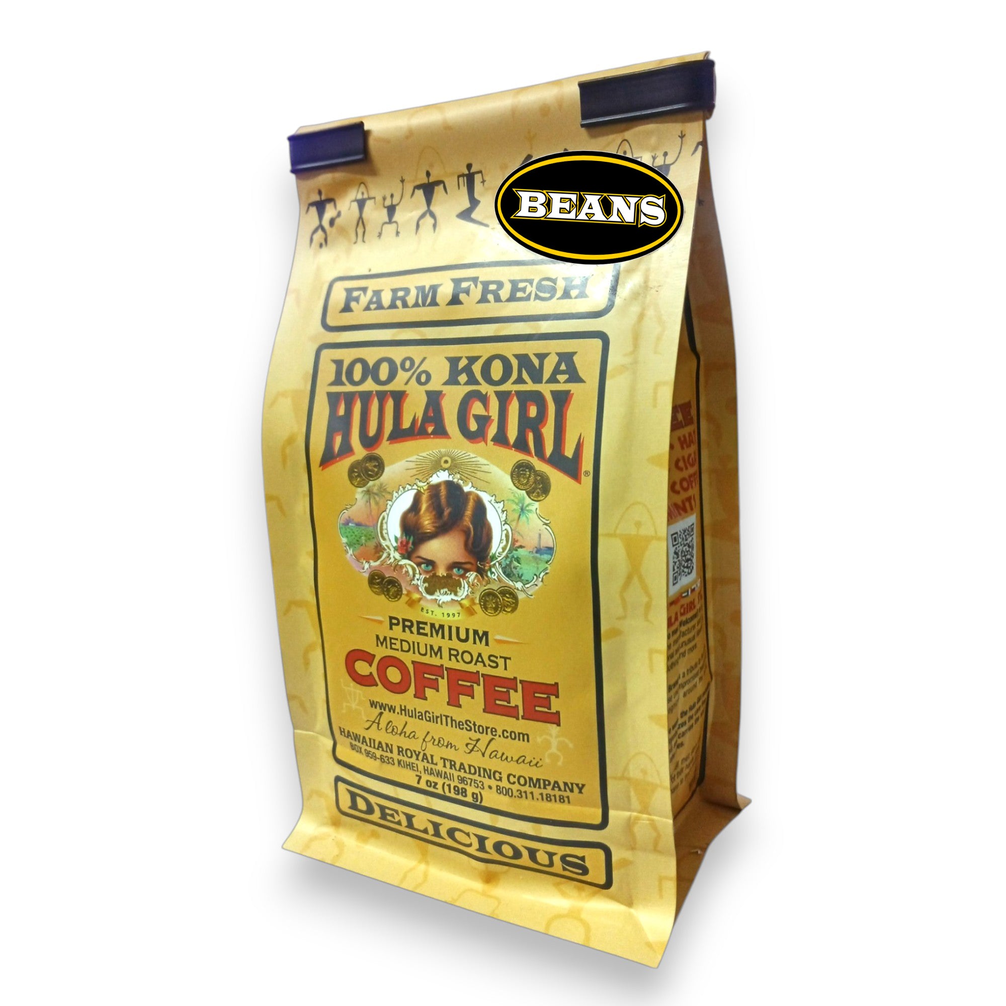 Hula Girl 100% Kona Coffee Whole Beans, Grown, Handpicked & Roasted in Hawaii Since 1995
