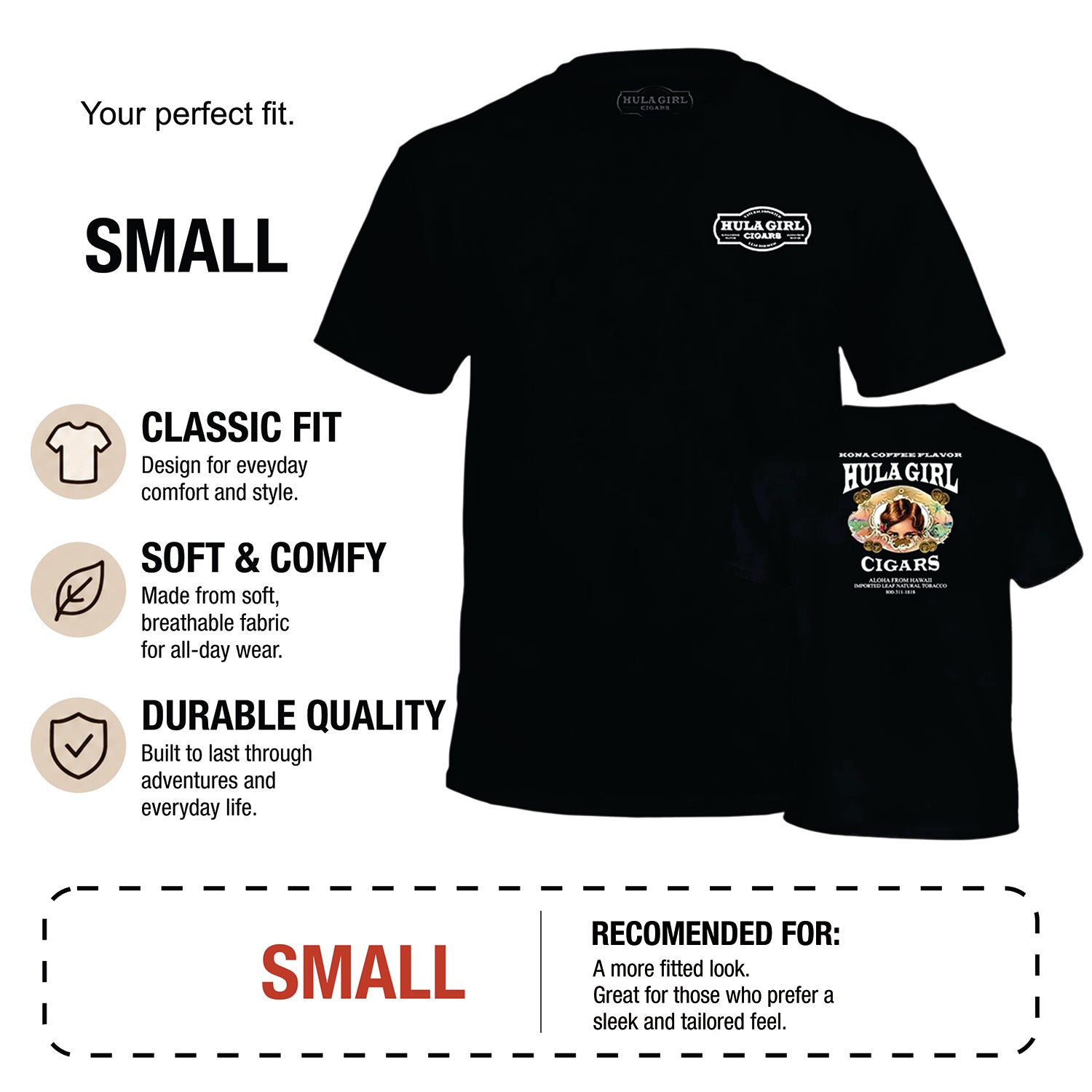 Hula Girl Cigar Logo Men's 100% Cotton Crew Neck T-Shirt Pre Shrunk Silk Screened