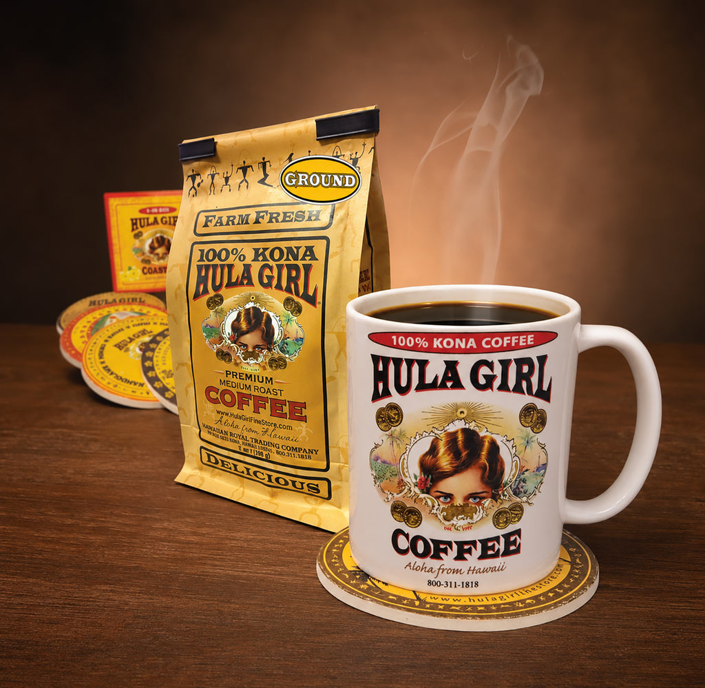 Hula Girl 100% Kona Coffee Whole Beans, Grown, Handpicked & Roasted in Hawaii Since 1995