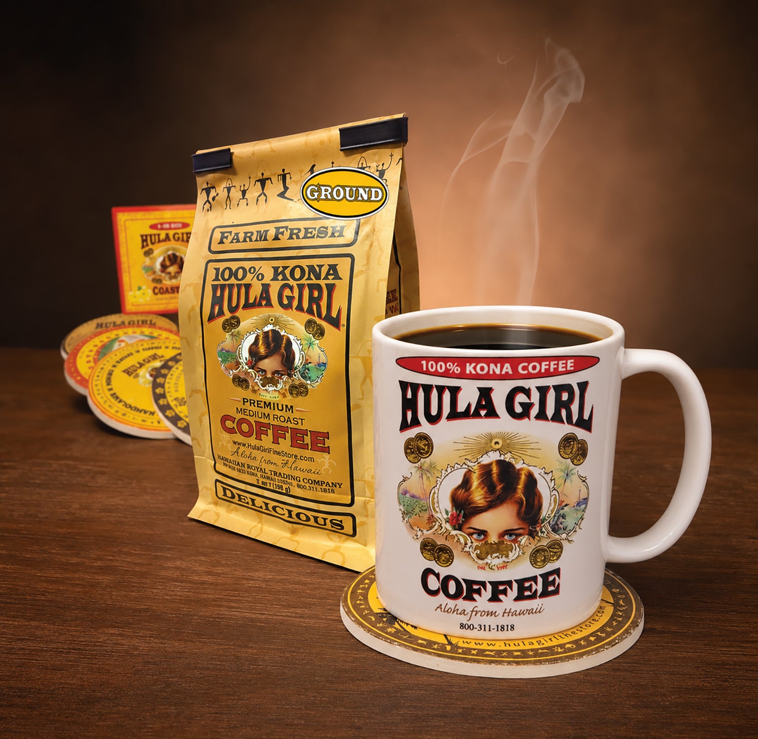 Hula Girl 100% Kona Coffee Whole Beans, Grown, Handpicked & Roasted in Hawaii Since 1995