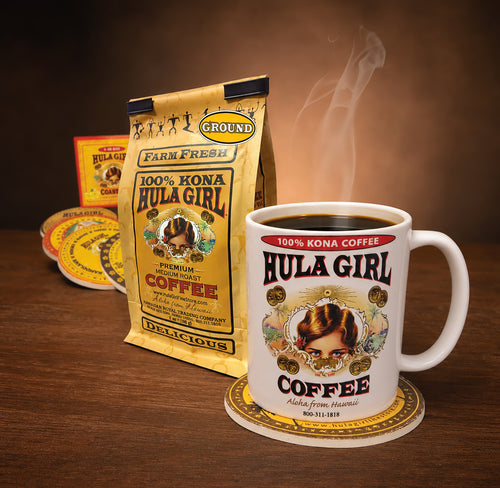Hula Girl 100% Kona Coffee Ground, Grown, Handpicked & Roasted in Hawaii Since 1995
