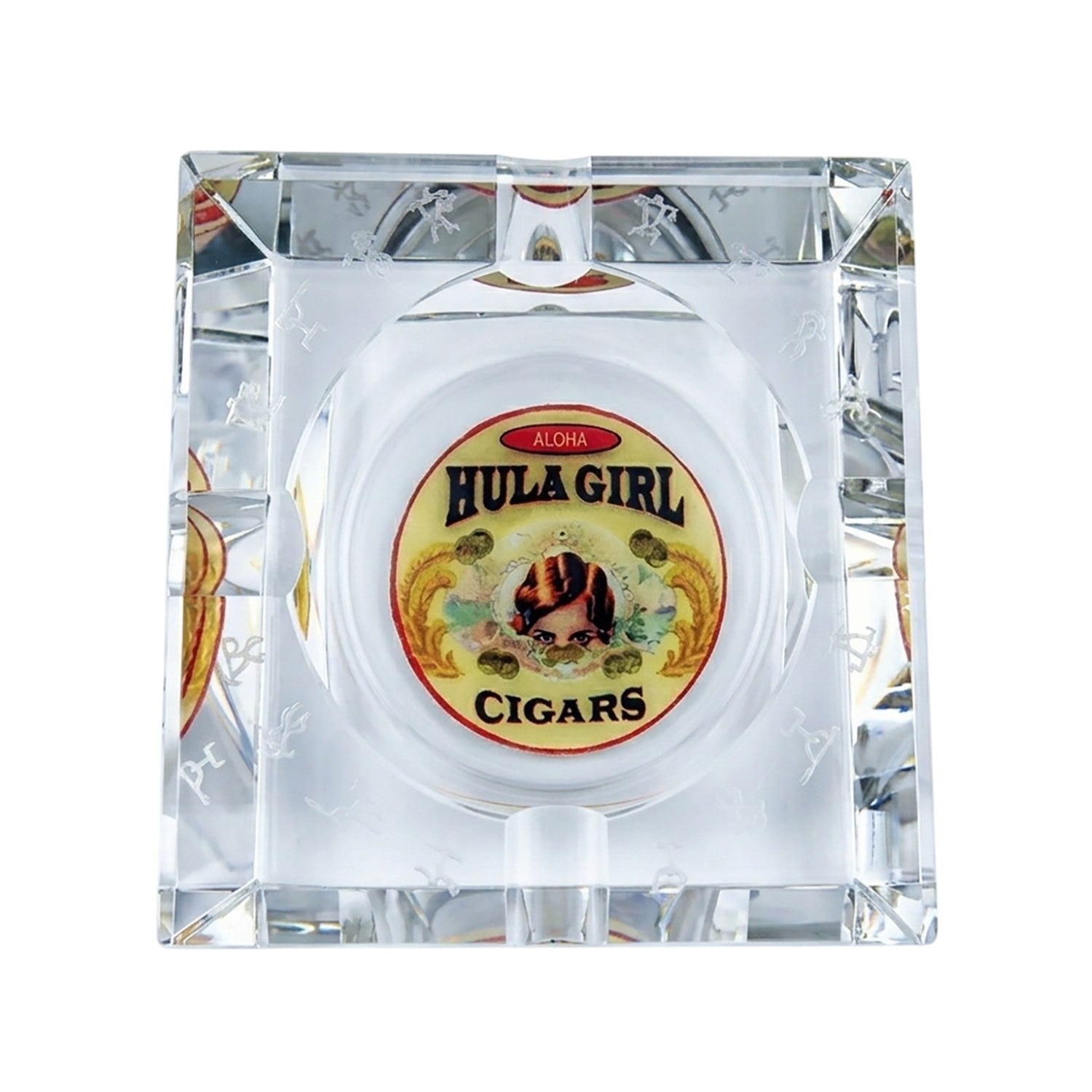 Hula Girl Four Small Cigars Crystal Square Ashtray