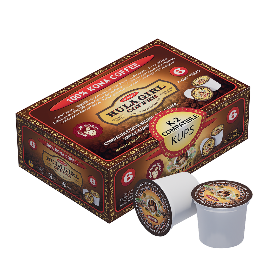 Hula Girl 100% Kona Coffee Single Serve for Keurig K-Cup Brewers, Medium Roast, Works in the New K2