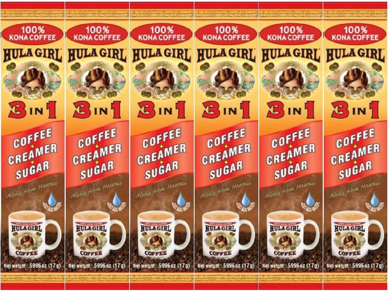 Hula Girl 100% Kona Coffee 3 in 1 Sachets