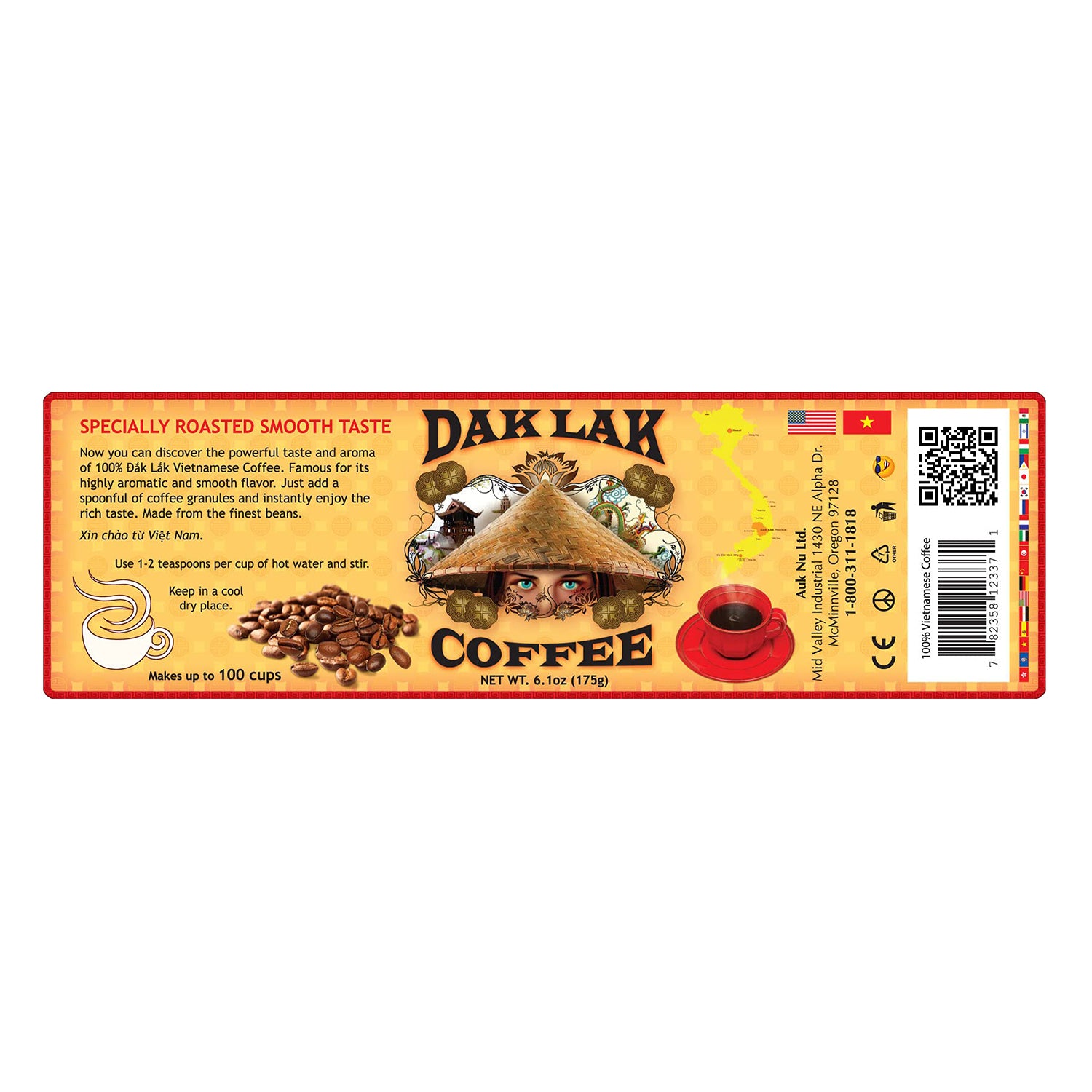 Dak Lak 100% Vietnamese Coffee Instant Freeze Dried 6.1 oz/175g Jar