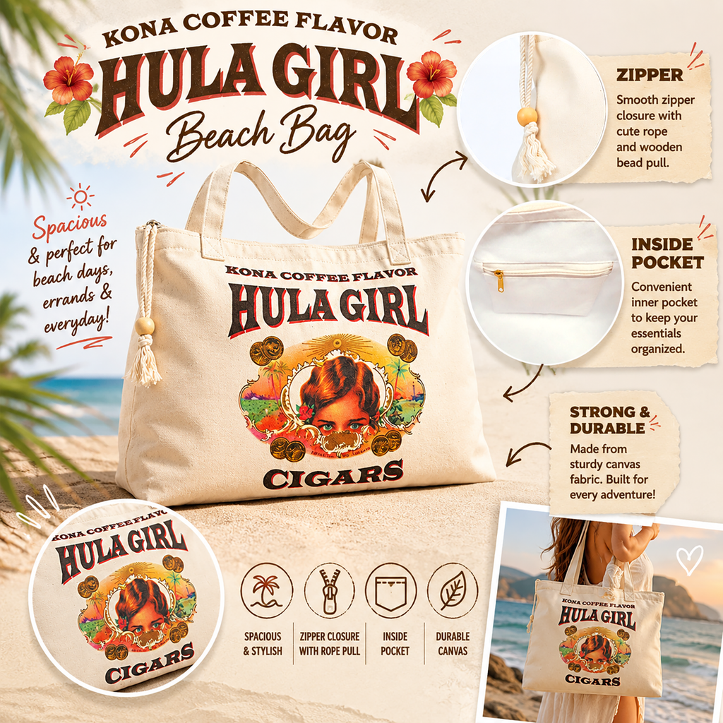 Hula Girl Cigar Logo Cotton Beach Bag