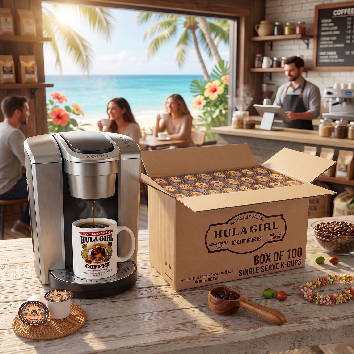 Hula Girl 100% Kona Coffee Single Servings for Keurig Brewers, 100 Count (Pack of 1)