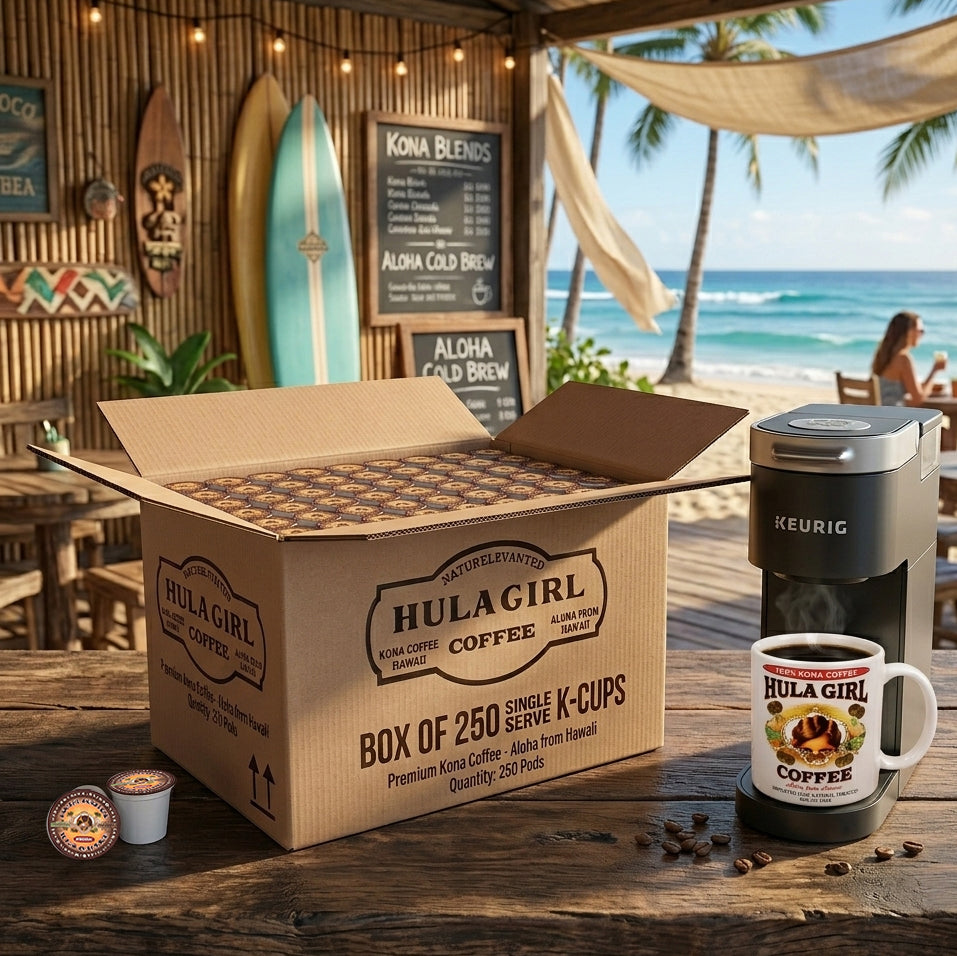 Hula Girl 100% Kona Coffee Single Servings for Keurig Brewers, 250 Count (Pack of 1)