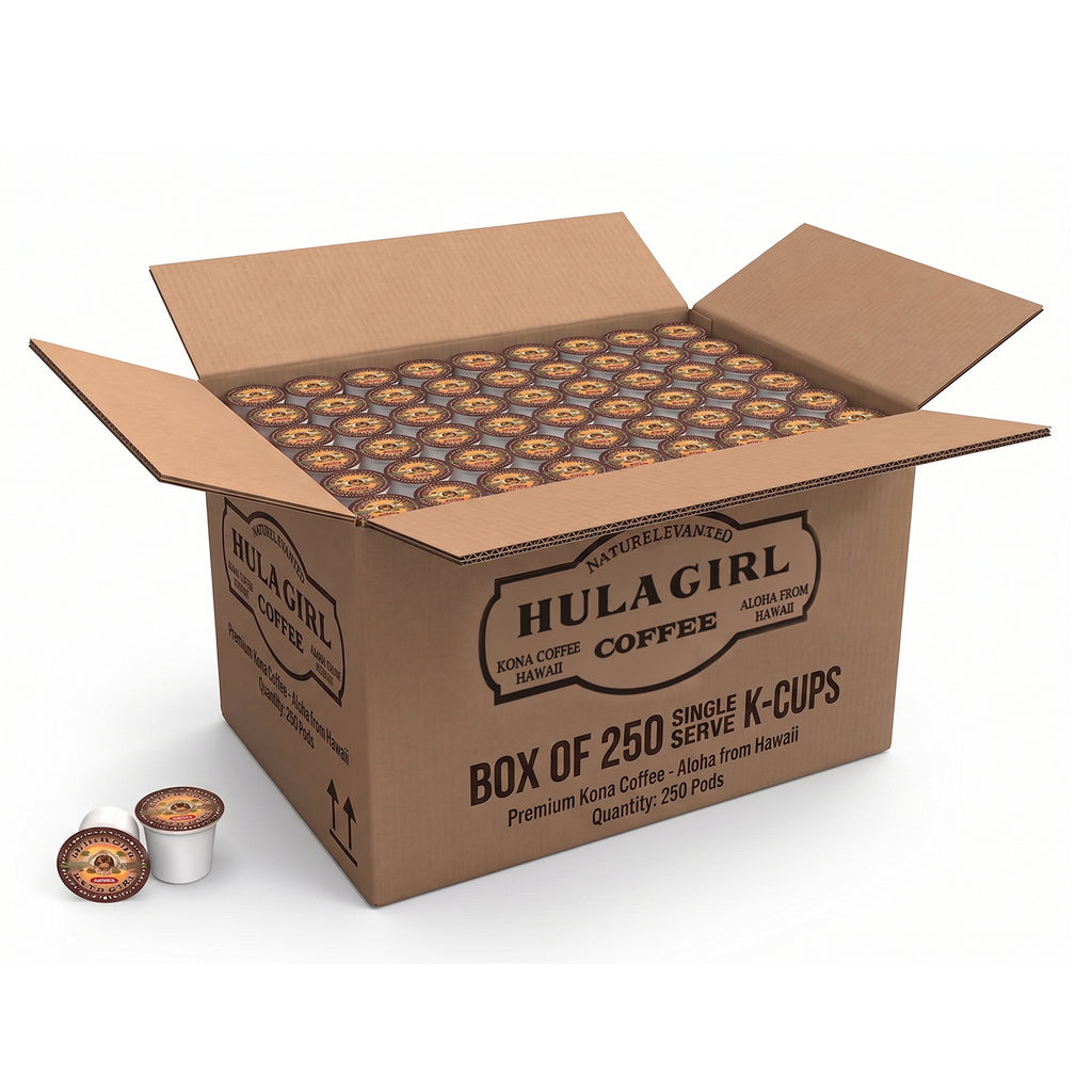 Hula Girl 100% Kona Coffee Single Servings for Keurig Brewers, 250 Count (Pack of 1)