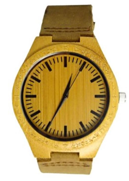 Kahala Handmade Bamboo Watch Made with Hawaiian Petroglyphs and Cowhide Leather Strap Brand- HGW-26B39