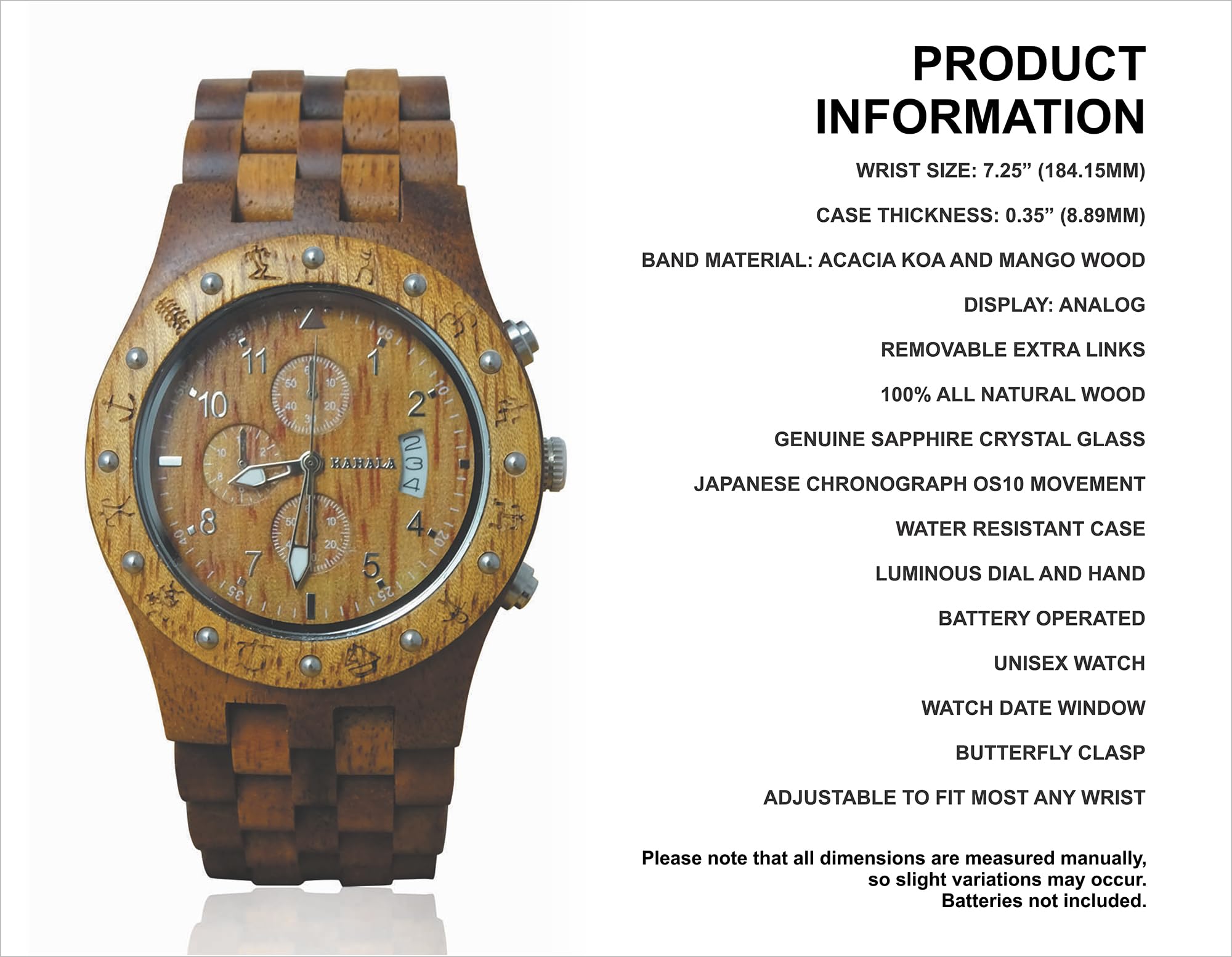 Hula Girl Handmade Hawaiian Wooden Watch (Kahala 11A)