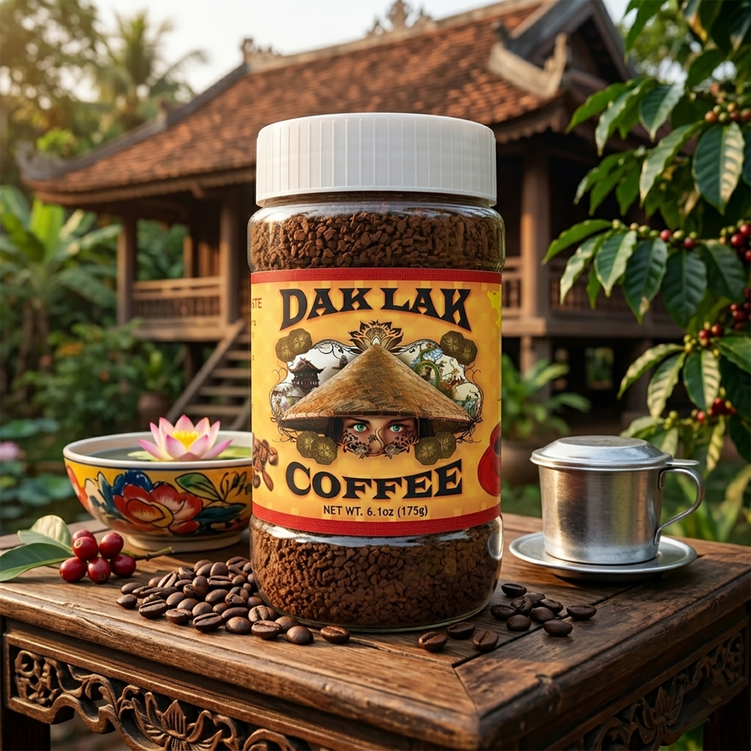 Dak Lak 100% Vietnamese Coffee Instant Freeze Dried 6.1 oz/175g Jar