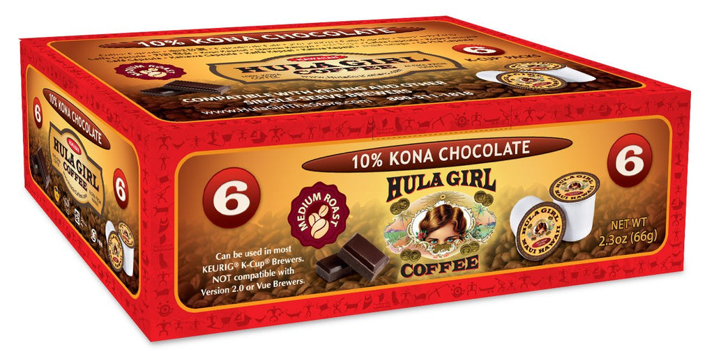 Hula Girl Hula Girl K2 Compatible 10% Kona Coffee Chocolate Single Servings,
