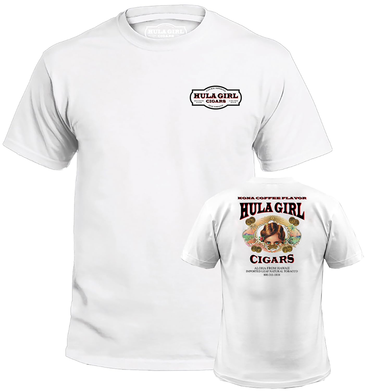 Hula Girl Cigar Logo Men's 100% Cotton Crew Neck T-Shirt Pre Shrunk Silk Screened