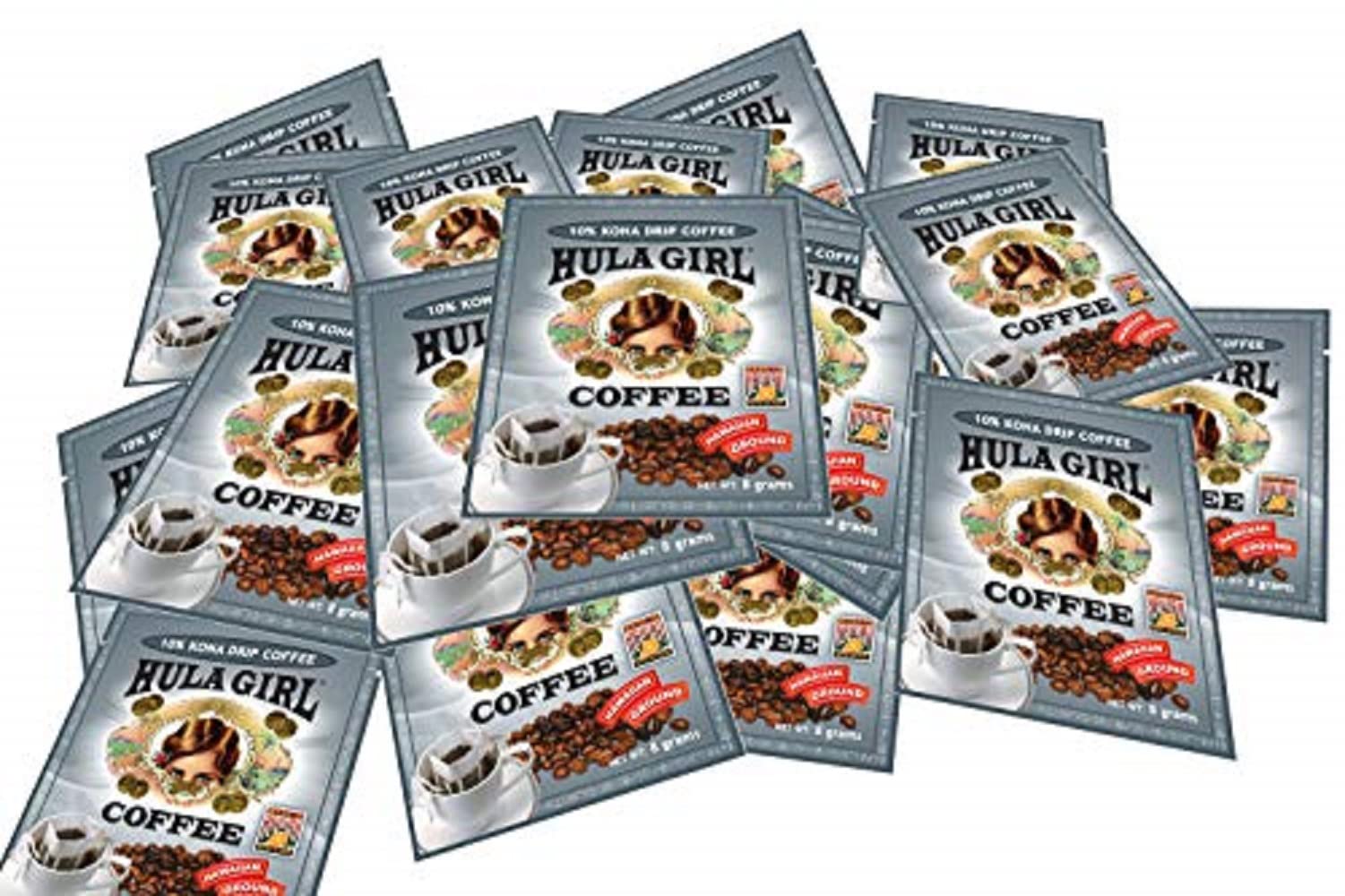 Hula Girl Drip Coffee Single Serve Pour Over (10% Kona, Pack of 25)