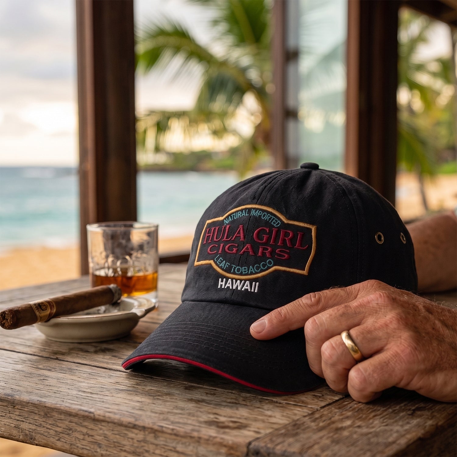 Hula Girl Cigar Logo Hat with Secret Pocket Closed Back Deluxe