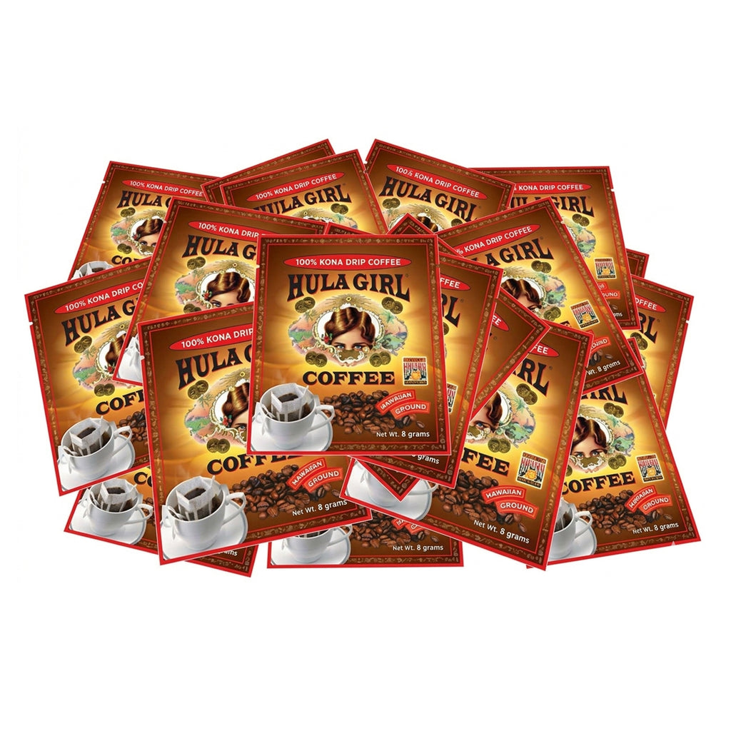 Hula Girl 100% Kona Drip Coffee Single Serve Pour Over (Pack of 50)